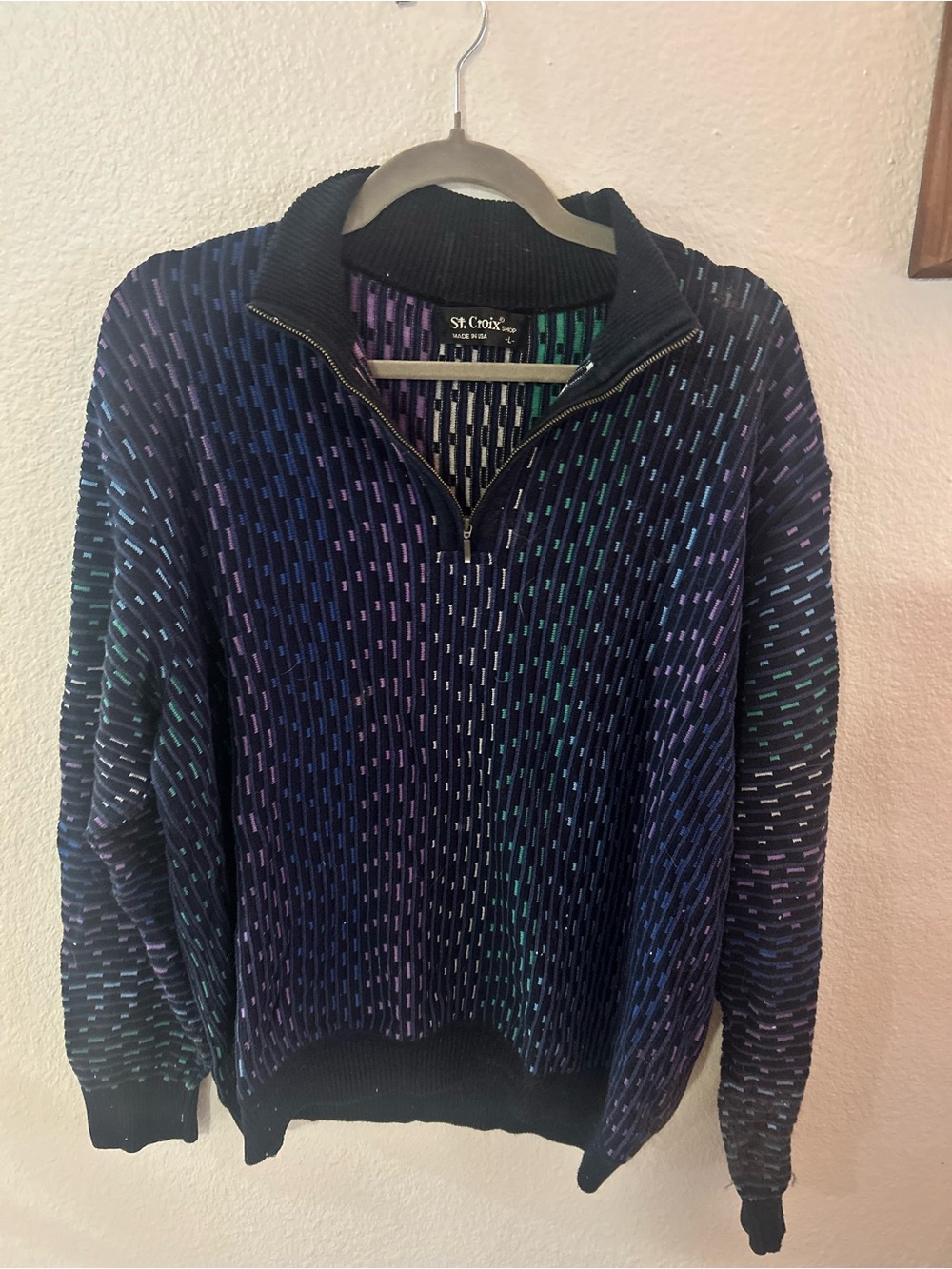 St. Croix Navy Half-Zip Men's Sweater with Multi-Accent Stitching